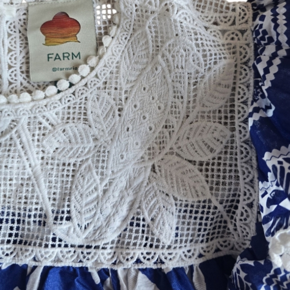 Farm Rio Jungle Scarf Blouse Lace panel Ruffle - Picture 10 of 14